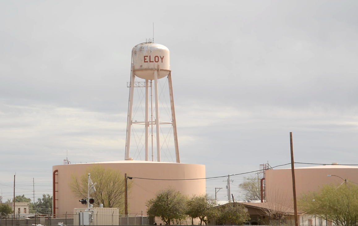 A water tower overlooks the town of Eloy, which is located about 65 miles south of Phoenix. Over the years, the small town of about 16,700 people has seen its economy diversify from a primarily agricultural community to one of industry and service. 